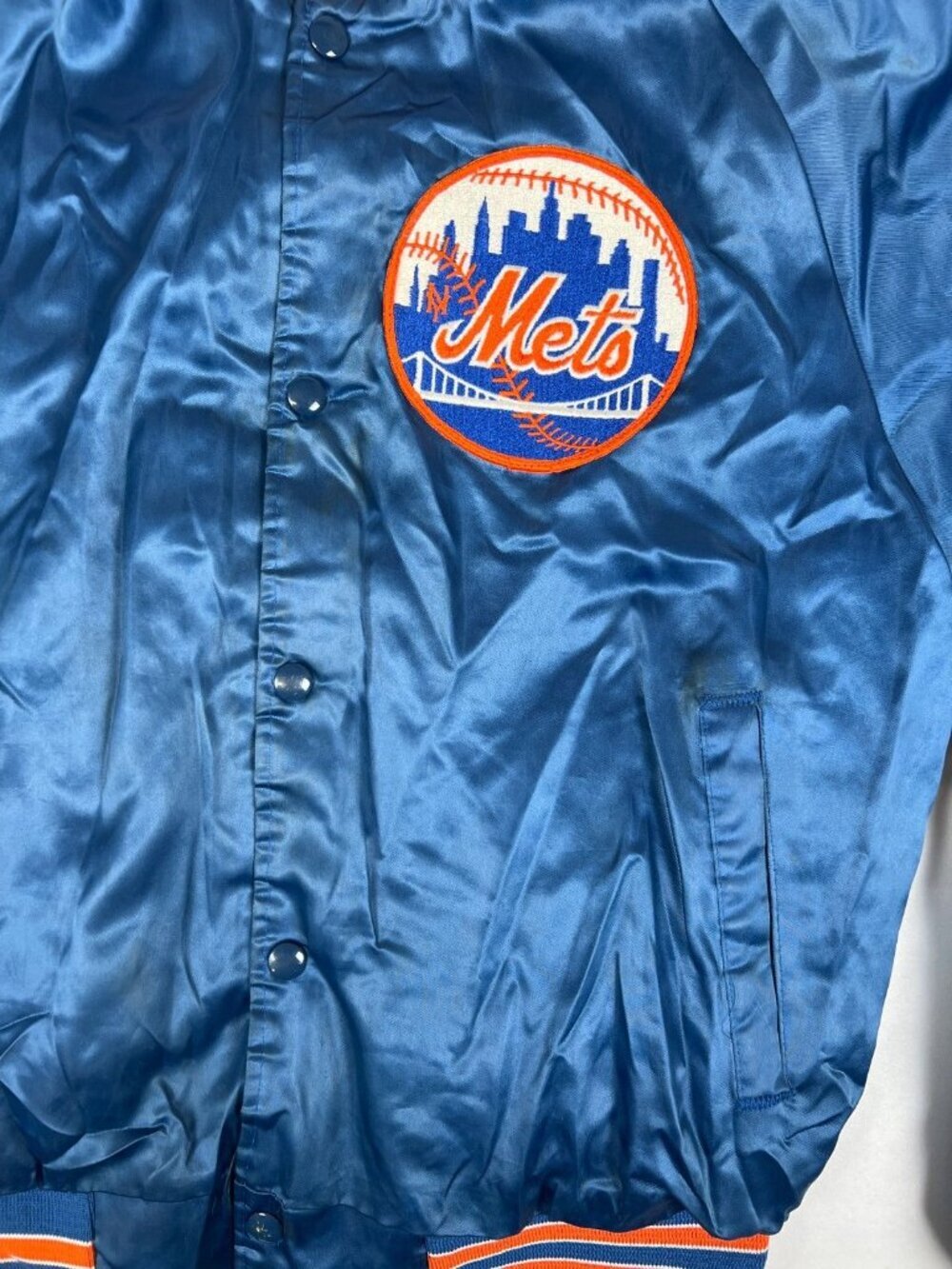 Vintage Chalk Line Men Medium NY Mets Satin Bomber Jacket Blue Made in USA MLB - Picture 3 of 15